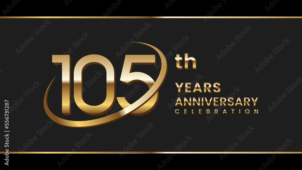 105th anniversary logo design with gold color ring and text. Logo Vector Illustration 105th anniversary logo design with gold color ring and text. Logo Vector Illustration