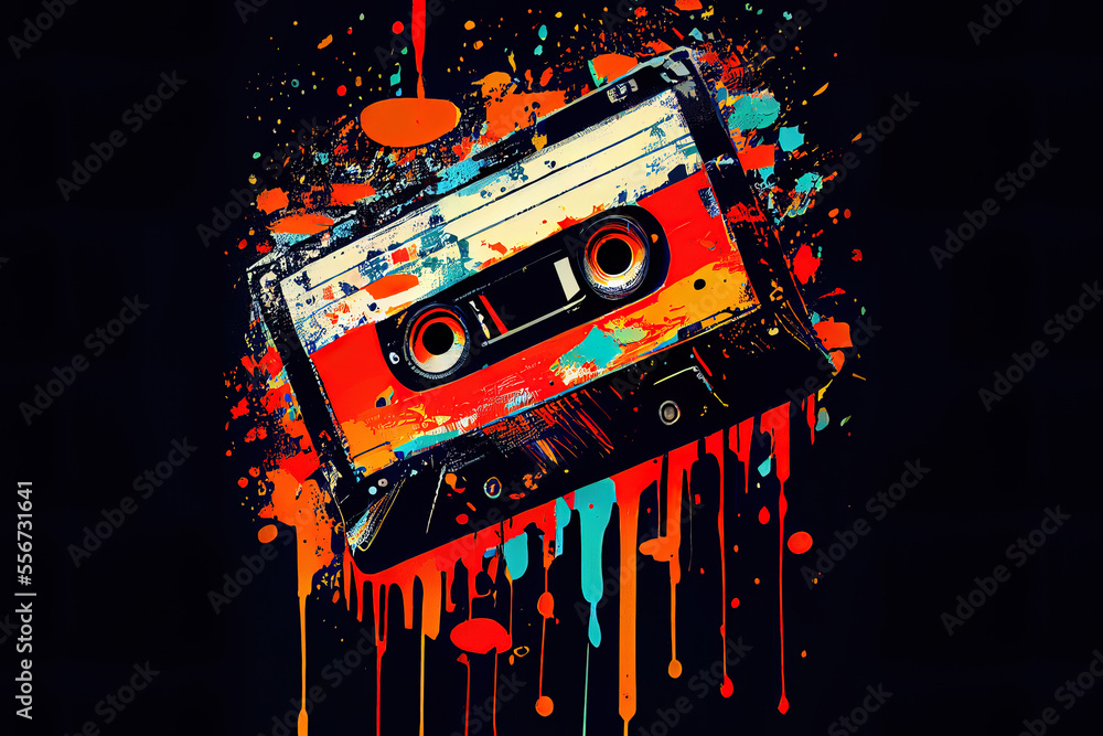 Voka art, Art painting, music cassette in the style of pop art. Abstract retro background. Generative AI - obrazy, fototapety, plakaty 