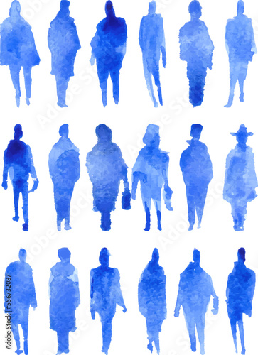 Watercolor silhouettes of people, family, couple. Watercolor paper texture. Vector silhouettes
