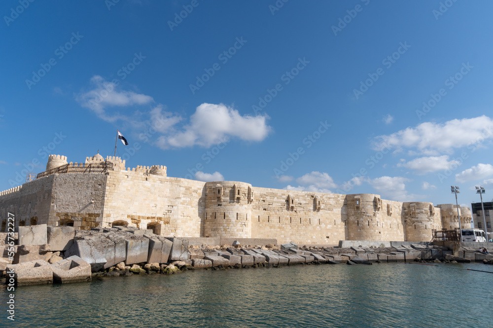 Citadel of the city of Alexandria, seen from the sea side, on a sunny day.