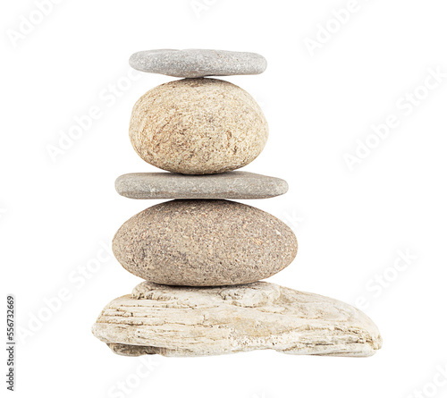 Canvas Print Balancing pyramid of five sea stones, front view