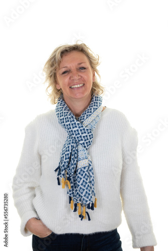 Attractive senior woman standing with arms crossed at isolated cutout PNG on transparent background