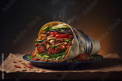 Fototapeta Fajita, Tortilla - Flatbread, Chicken Meat, Wrap Sandwich, Burrito