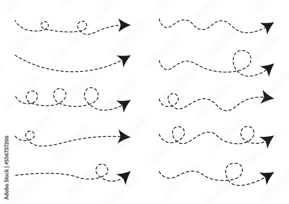 Set of dashed line arrows Set of dashed line arrows