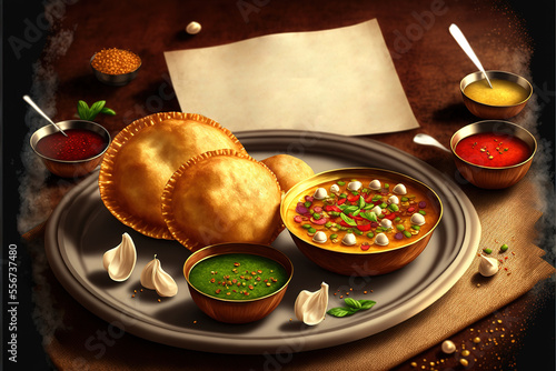The Traditional Indian Spicy Street Food Gol Gappa or Pani Puri. Generative AI