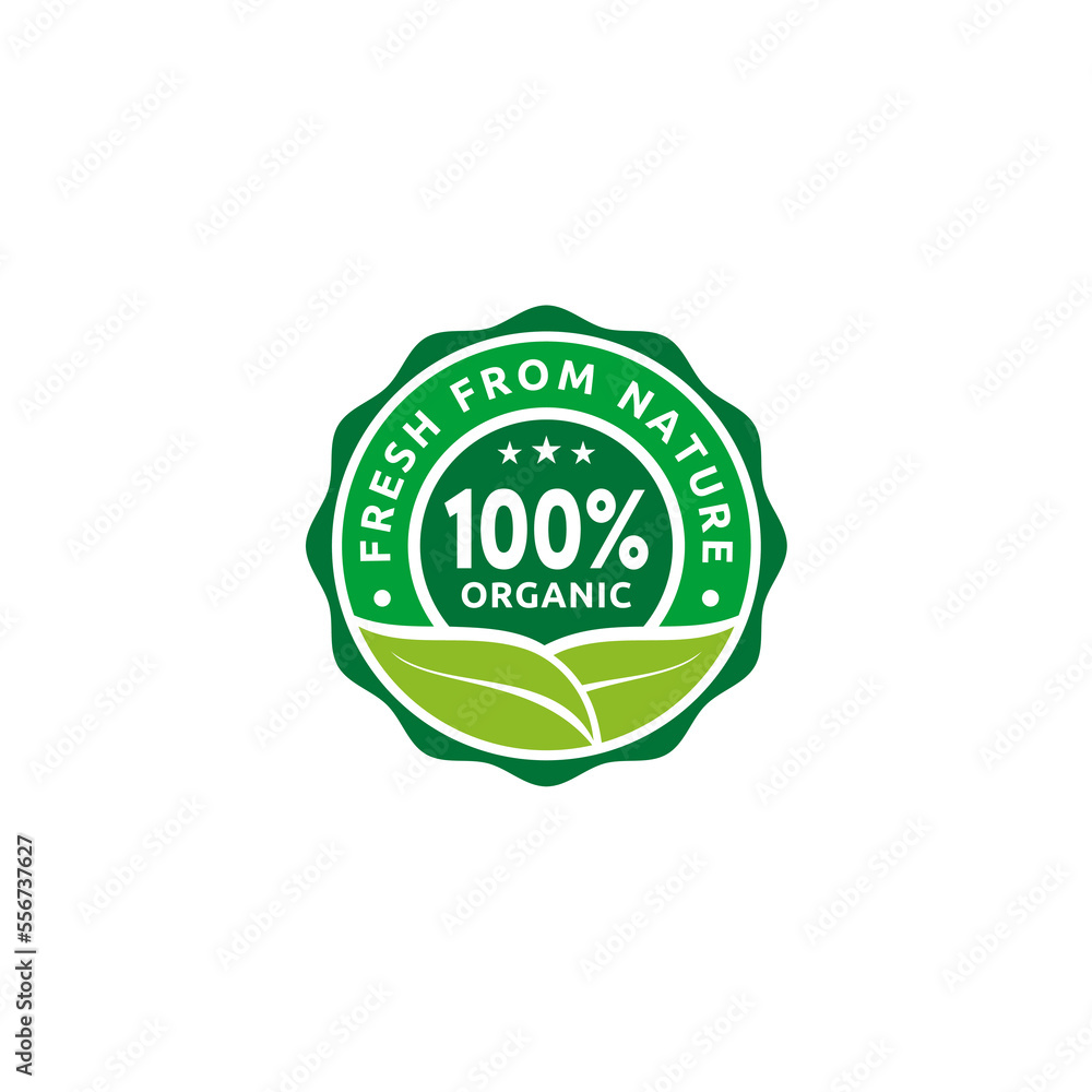 Fresh Leaf 100% Organic Natural Badge Label Seal Sticker logo design Fresh Leaf 100% Organic Natural Badge Label Seal Sticker logo design