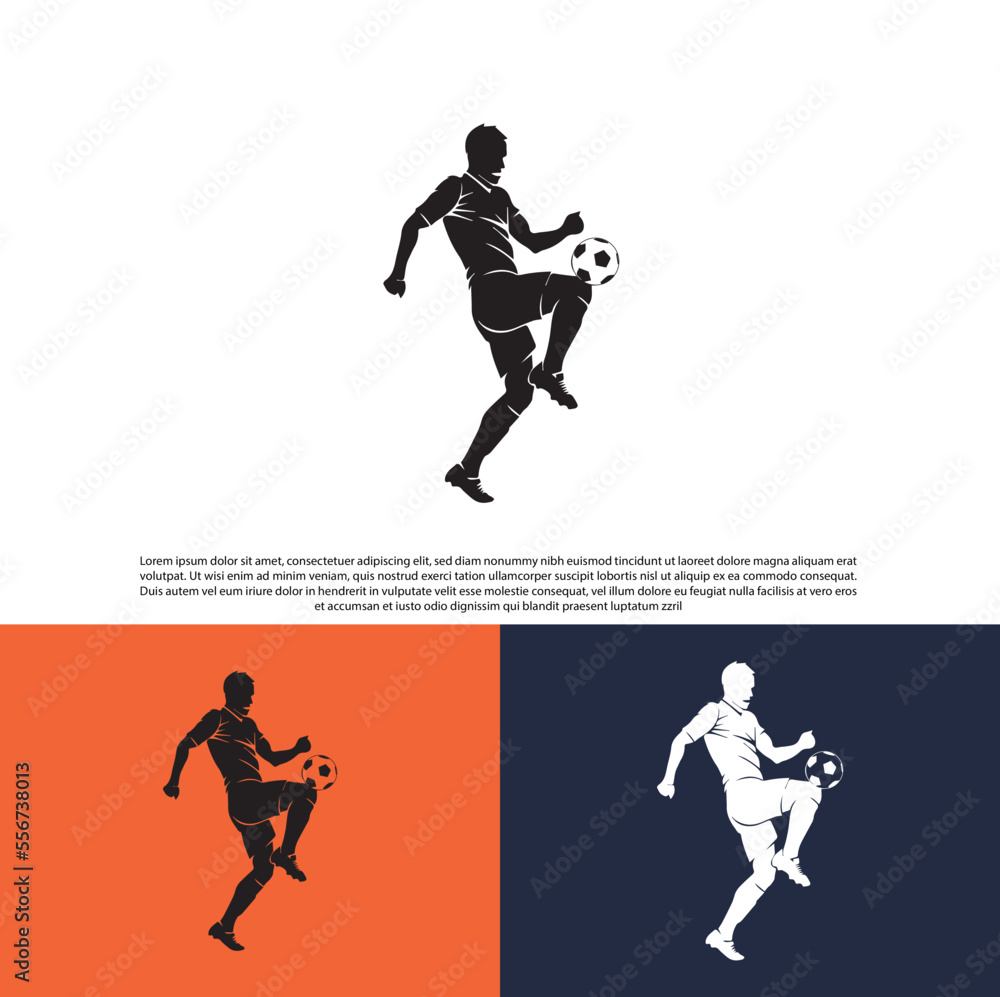 Soccer players, footballers. Soccer player running with the ball, Set of isolated vector silhouettes. Ink drawing. football running logo, football logotype with vector AI and EPS files.