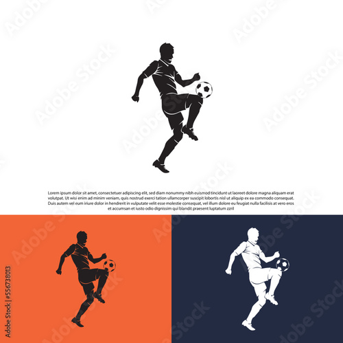 Soccer players, footballers. Soccer player running with the ball, Set of isolated vector silhouettes. Ink drawing. football running logo, football logotype with vector AI and EPS files.