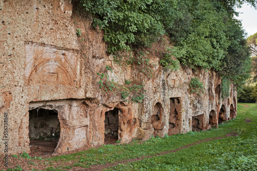 Sutri, Viterbo, Lazio, Italy: Etruscan archaeological site, the ancient necropolis, 2100 years old, with the tombs dug in the tufa rock photo