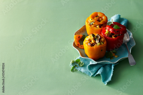 Stuffed Peppers filled with Squash, Zucchini and Musshrooms, Studio Shot