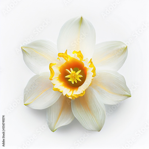 Top view of Daffodils flower on a white background, perfect for representing the theme of Valentine's Day.