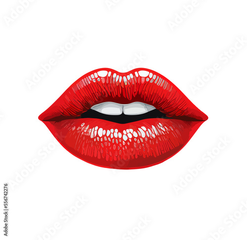 Beautiful female lips in red lipstick. Vector illustration of lush female lips