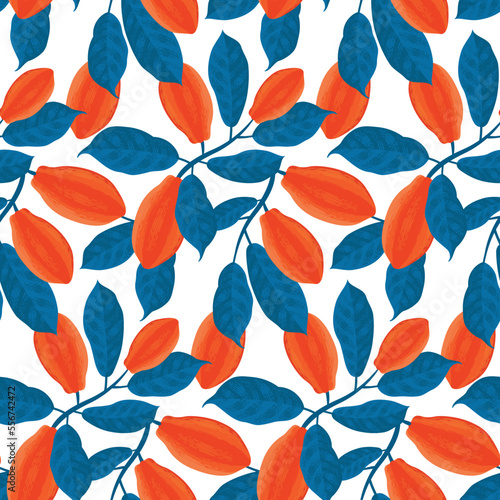 Cocoa vector seamless pattern. Chocolate cocoa beans background. Vector hand drawn illustration. Vintage style illustration.