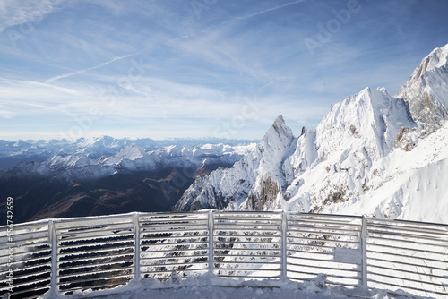 Mountain view from the SkyWay Monte Bianco sky station in Courmayeur, Valle d'Aosta, Italy