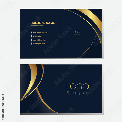 Modern and Luxury business card design with clean dark and golden shape Vector illustration. Creative and elegant trendy fashion element