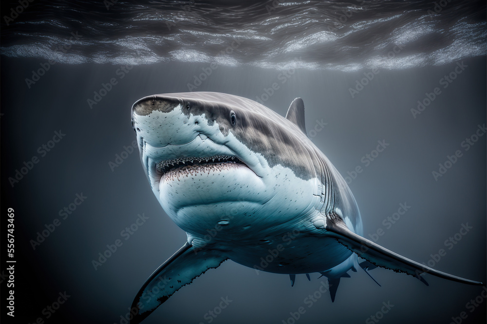 Naklejka premium A head-on closeup of a white shark