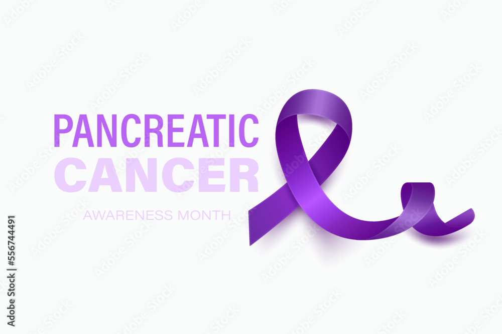 Pancreatic Cancer Banner, Card, Placard with Vector 3d Realistic Purple Ribbon on White Background. Pancreatic Cancer Awareness Month Symbol Closeup. World Pancreatic Cancer Day Concept Pancreatic Cancer Banner, Card, Placard with Vector 3d Realistic Purple Ribbon on White Background. Pancreatic Cancer Awareness Month Symbol Closeup. World Pancreatic Cancer Day Concept