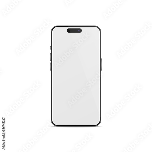 Vector 3d Realistic Black Modern Smartphone Design Template Closeup Isolated on White Background. Mobile Phone Mockup. Telephone Device UI UX, Phone in Front View