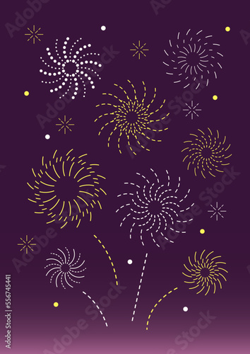 firework yellow white purple sunset night happy new year celebration festive party graphic abstract vector element illustration flat design set
