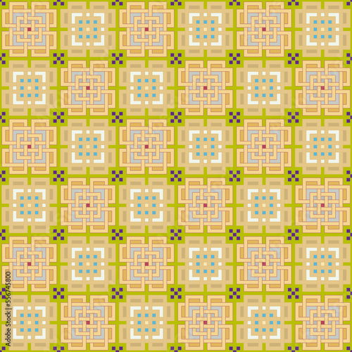Seamless, Vector Image of Interlacing Rectangular Shapes Forming a Repeating Pattern in Yellow and Green Tones. Can Be Used in Design and Textiles