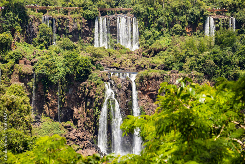 Lush foliage surrounding the waterfalls of Iguazu Falls; Foz do Iguacu, Parana, Brazil photo