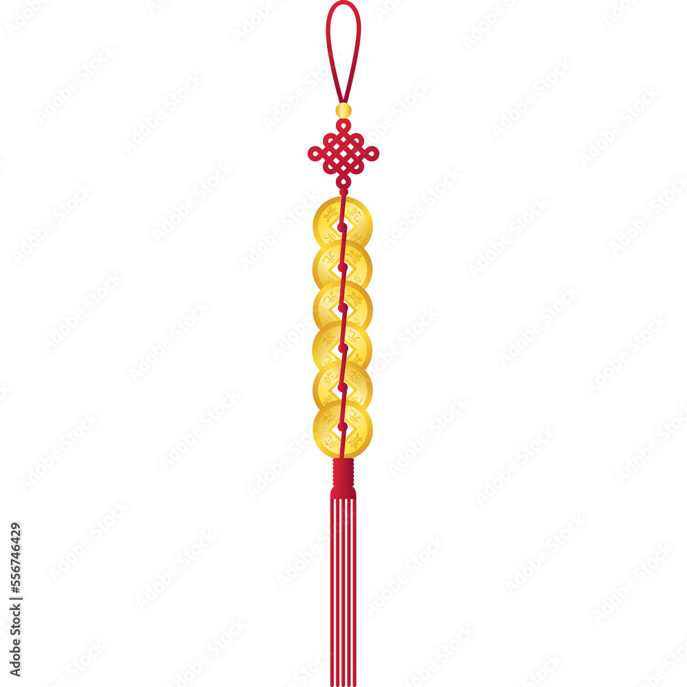 Six feng shui coins tied with red thread. Coins without circulation ...