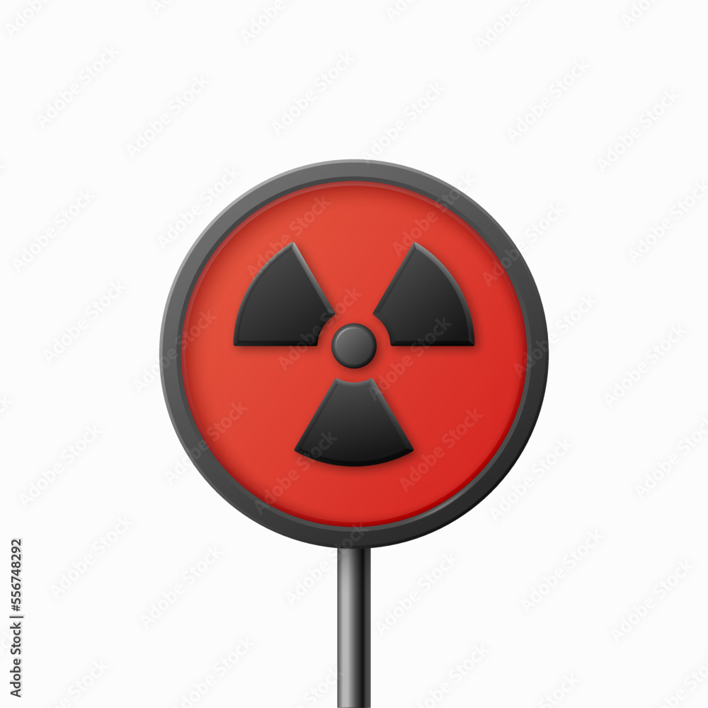 Vector Red Warning, Danger Nuclear Sign, Black Sign, Icon Isolated. Radioactive Warning Symbol. Circle, Round Dangerous Sign. Design Template. Front View Vector Red Warning, Danger Nuclear Sign, Black Sign, Icon Isolated. Radioactive Warning Symbol. Circle, Round Dangerous Sign. Design Template. Front View