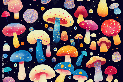 Mushrooms, confetti and glitter background banner pattern 