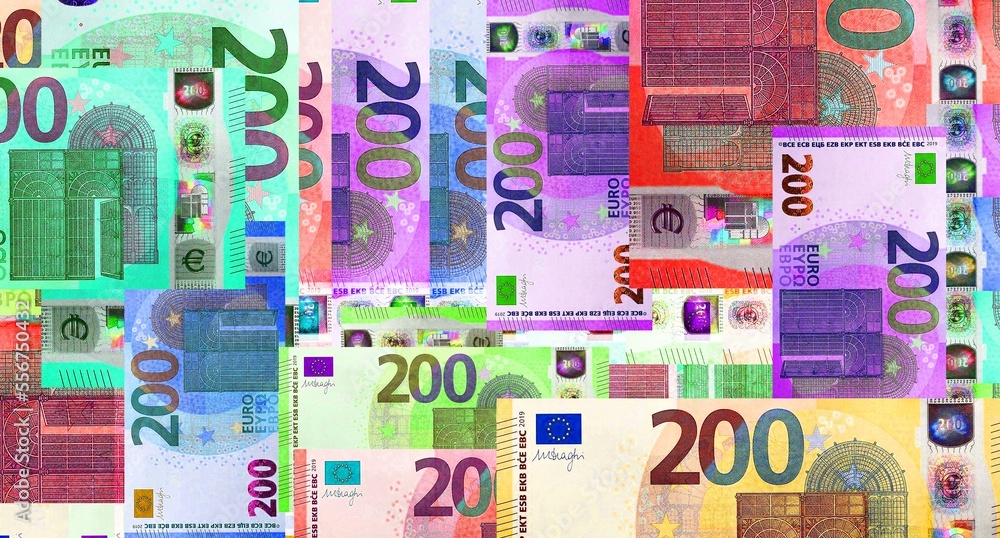 Euro 200 EUR banknotes abstract color mosaic pattern Euro 200 EUR banknotes abstract color mosaic pattern