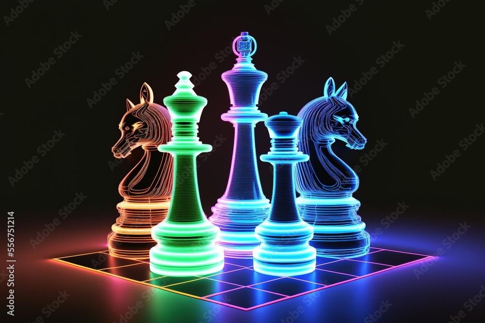 Neon chessboard and chess pieces line figures red color vector illustration  image flat style 14966956 Vector Art at Vecteezy