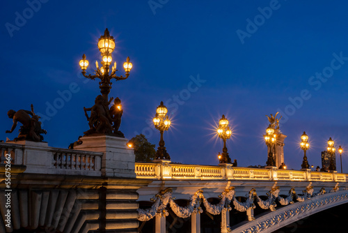 Slow exposure of Pont Alexander in Paris, France during the blue hour