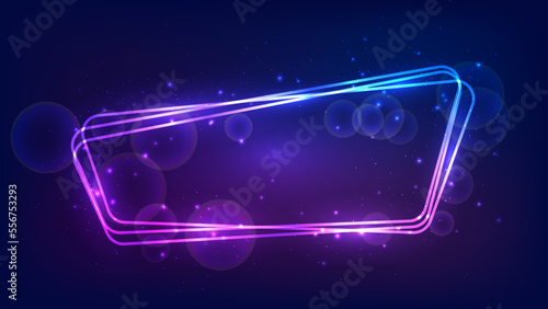 Neon rounded frame with shining effects and sparkles