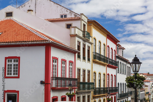 Residential buildings along a street of Angra do Heroismo; Angra do Heroismo, Terceira, Azores, Portugal photo