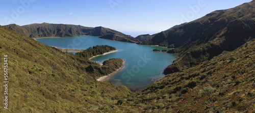 Lagoa do Fogo, a crater lake within the Agua de Pau Massif stratovolcano; Sao Miguel Island, Azores, Portugal photo