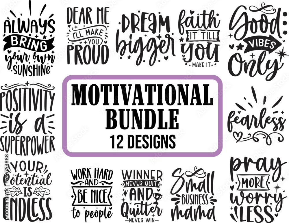 Big Vector Set with 12Motivational quotes | Hand written sign for every design production | Inspirational Quotes | Vector | SVG Bundle