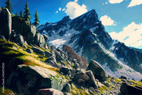 Obraz na plátně steep, rocky mountainside on a bright, sunny day Generative AI