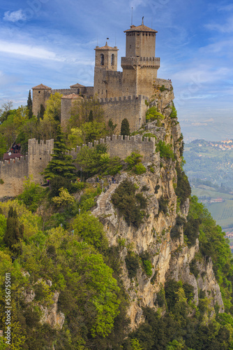 Guaita Tower on the peak of Mount Titan overlooking the city of San Morino;  Republic of San Marino, North-Central Italy