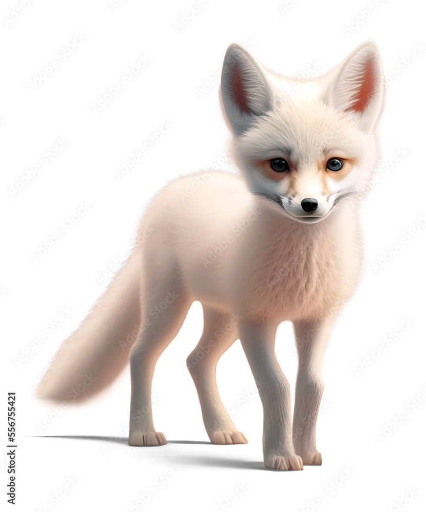 Cute white fox cub, 3D illustration on isolated background Cute white fox cub, 3D illustration on isolated background