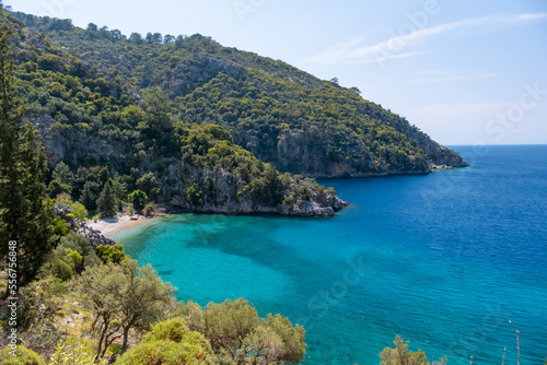Beautiful sea coast of Turkey near Fethiye Dalaman. Warm sea, resort, relaxation, healthy lifestyle, hiking tour. © Kotangens