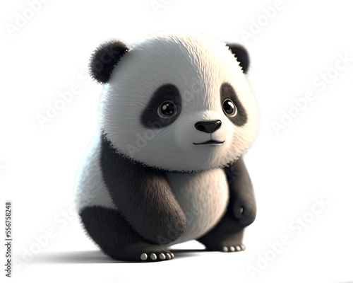 Cute little baby panda cub standing up, 3D illustration on isolated background