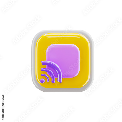 RSS 3d icon in transparent background. 3d symbol and sign. Modern and minimalistic. 3D rendered Illustration.