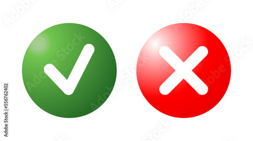 Realistic right and wrong 3D Button. 