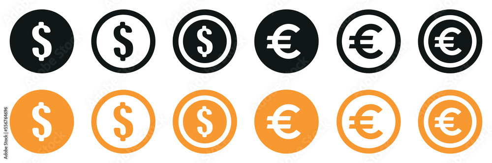 Set of internet money icons. Coin symbol, digital currency. Vector. Set of internet money icons. Coin symbol, digital currency. Vector.
