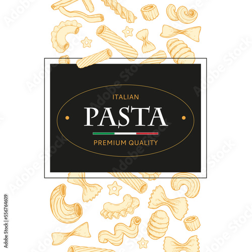 Italian pasta template in sketch style. Hand drawn banner. Great for menu, banner, flyer, card, business promote. Vector illustration