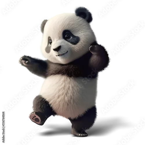 Obraz Funny panda dancing, 3D illustration on isolated background