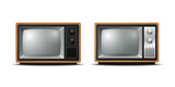Vector 3d Realistic Brown Wooden Retro TV Receiver Isolated Icon Set Closeup Isolated on White Background. Home Interior Design Concept. Vintage TV Set, Television, Front View