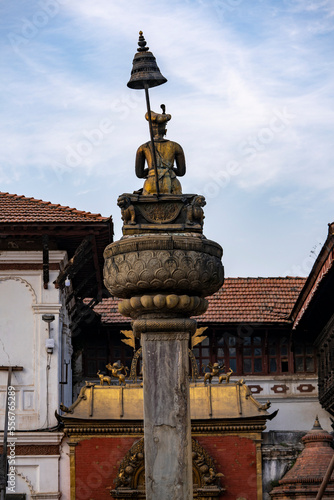 Bhupatindra Malla Statue in the old city of Bhaktapur built by the Newari Hindu Mallas between the 16th and 18th centuries, Kathmandu Valley, Nepal; Bhaktapur, Kathmandu, Nepal photo