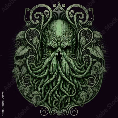 Cthulhu gothic engraving tattoo illustration, 