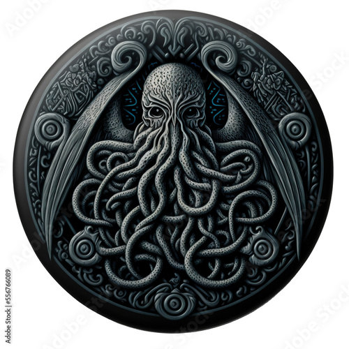Cthulhu gothic engraving tattoo illustration on transparent background, 