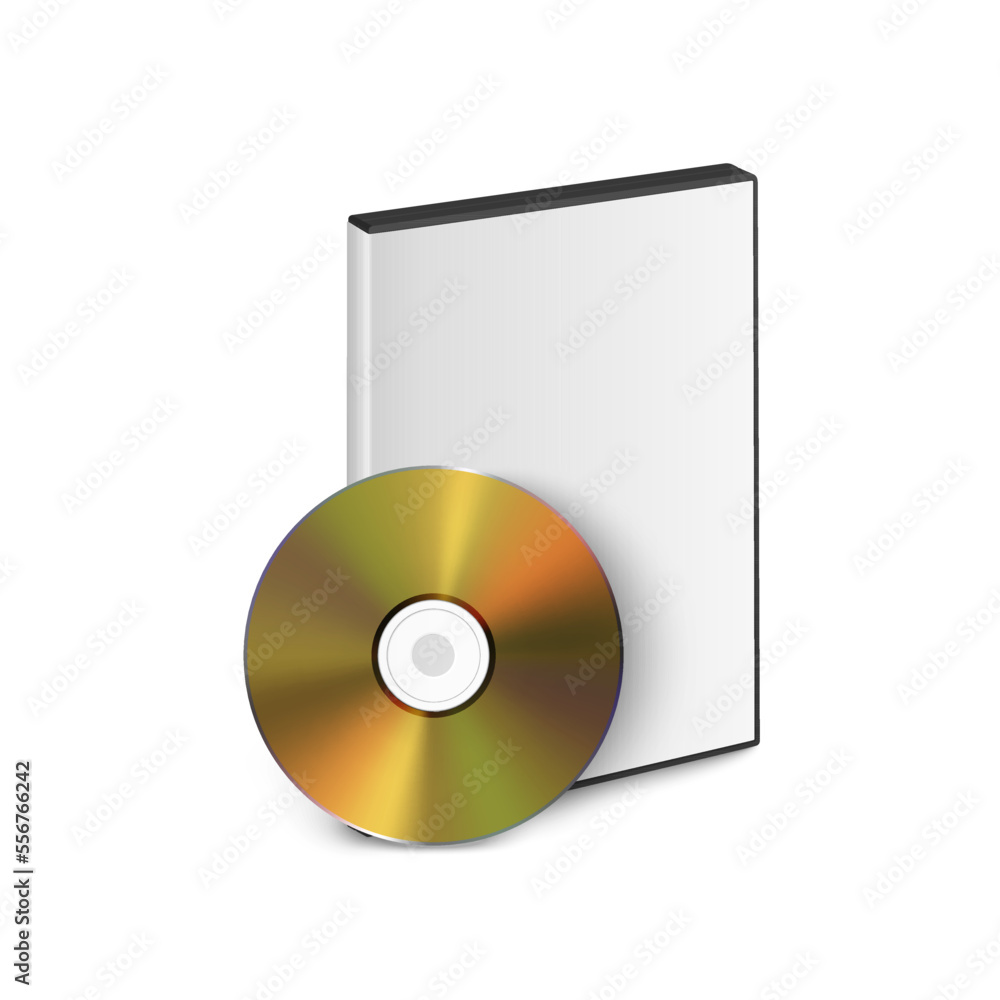 Vector 3d Realistic Golden CD, DVD with Plastic Cover, Envelope, Case Isolated. CD Box, Packaging Design Template for Mockup. Compact Disk Icon, Front View Vector 3d Realistic Golden CD, DVD with Plastic Cover, Envelope, Case Isolated. CD Box, Packaging Design Template for Mockup. Compact Disk Icon, Front View